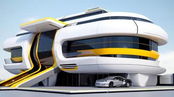 3d futurista ficção científica branco amarelo cidade arquitetura com orgânico arranha-céus, para Ciência ficção ou fantasia fundos, abstrato prédio, generativo ai ilustração foto