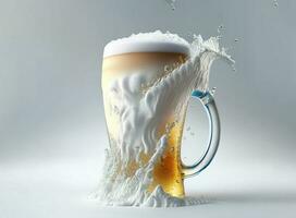 vidro do Cerveja com lindo espuma em branco fundo. ai gerado foto