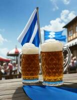 vidro do frio Cerveja em a mesa em oktoberfest. ai gerado foto