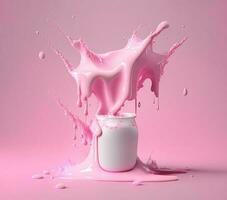 Rosa leite respingo ou iogurte a partir de vidro jarra, ai gerado foto