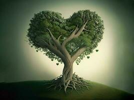 coração em forma verde árvore, ai gerado foto