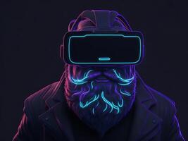 brilhando néon santa claus dentro vr, ai gerado foto