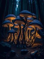 colorida, brilhando cogumelos dentro uma místico floresta. criada com generativo ai Programas. foto