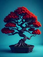 lindo bonsai árvore dentro de madeira Panela em cor fundo, criada com generativo ai tecnologia. foto