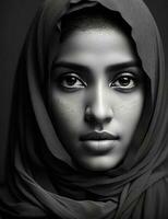 retrato do uma lindo muçulmano mulher foto