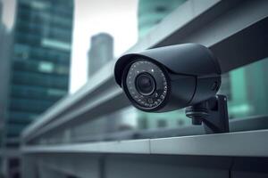 segurança cctv Câmera em moderno cidade. criada com generativo ai tecnologia foto