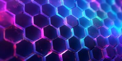 abstrato e futurista hexagonal fundo com colorida e brilhando néon efeito. moderno tecnologia fundo. generativo ai foto
