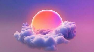 generativo ai, círculo forma brilhando com néon luz dentro a suave colorida nuvem, fantasia Rosa e roxa céu foto