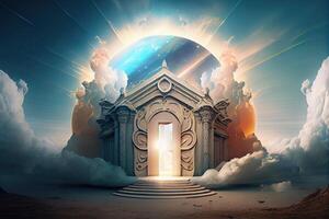 majestoso portal uma brilhando ilustração do a portões para paraíso generativo ai foto