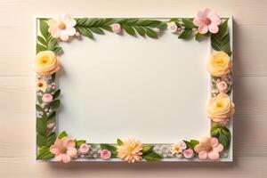 quadro, Armação fundo decorado com flor enfeite generativo ai foto