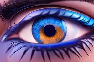 lindo humano azul olho macro. generativo ai foto