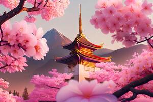 cereja flores. japonês árvore flor flor fundo generativo ai foto