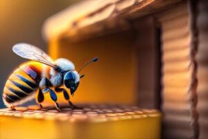 macro do abelha coletar querida generativo ai foto