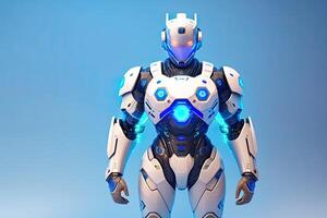 humanóide cyborg com azul brilhante. branco robô generativo ai foto