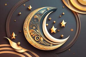 Ramadã kareem poster com ornamentado crescente generativo ai foto