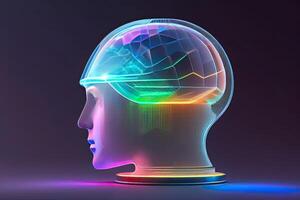 estrutura de arame holograma do futurista humano cérebro generativo ai foto
