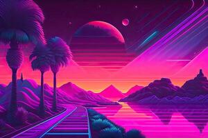 Novo retrowave roxa néon fundo Projeto arte generativo ai foto