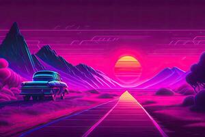 Novo retrowave roxa néon fundo Projeto arte generativo ai foto