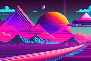 Novo retrowave roxa néon fundo Projeto arte generativo ai foto