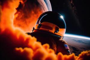 espaço ilustração. astronauta em planeta foto