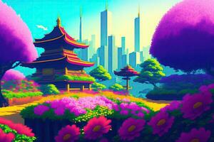 japonês arte pixel cidade panorama foto