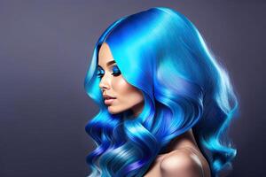 beleza moda indústria mulher retrato com azul cabelo foto