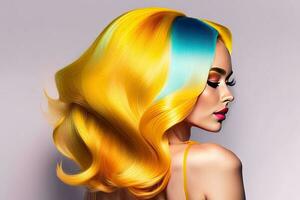 beleza moda indústria mulher retrato com amarelo cabelo foto