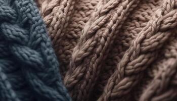 tricotado textura, de lã texturizado suéter. outono e inverno estação caloroso suéter, malhas roupas. fundo, cópia de espaço, topo visualizar. ai gerado foto
