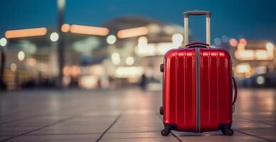 vermelho mala, bagagem às a aeroporto - ai gerado imagem foto