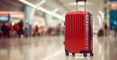 vermelho mala, bagagem às a aeroporto - ai gerado imagem foto