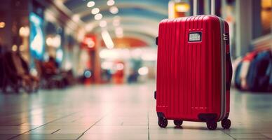 vermelho mala, bagagem às a aeroporto - ai gerado imagem foto