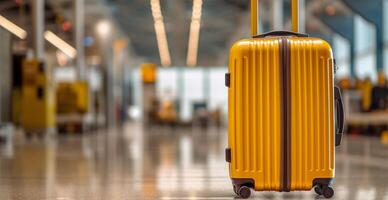 amarelo mala, bagagem às a aeroporto - ai gerado imagem foto