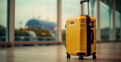 amarelo mala, bagagem às a aeroporto - ai gerado imagem foto