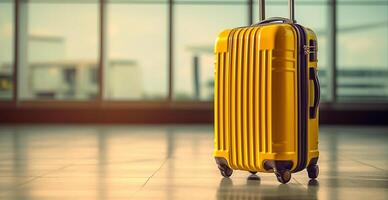 amarelo mala, bagagem às a aeroporto - ai gerado imagem foto