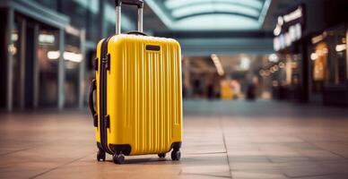 amarelo mala, bagagem às a aeroporto - ai gerado imagem foto