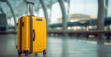 amarelo mala, bagagem às a aeroporto - ai gerado imagem foto