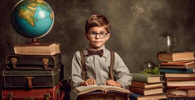 jovem estudante Aprendendo trabalho de casa, costas para escola - ai gerado imagem foto