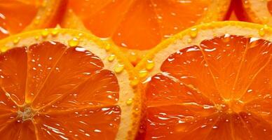 realista laranja textura. laranja círculos fechar acima, tropical padrão, fruta bandeira - ai gerado imagem foto