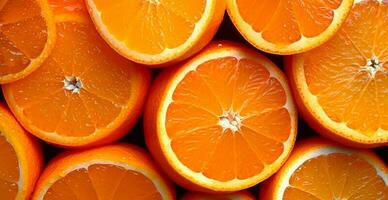 realista laranja textura. laranja círculos fechar acima, tropical padrão, fruta bandeira - ai gerado imagem foto