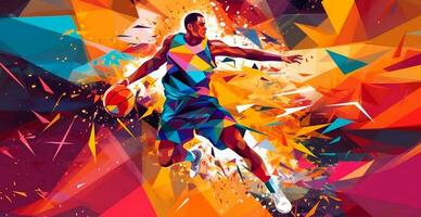 abstrato basquetebol panorâmico fundo, basquetebol jogador com bola - ai gerado imagem foto