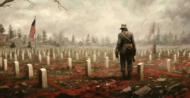 lápides com nos bandeiras às Arlington nacional cemitério em memorial dia - ai gerado imagem foto