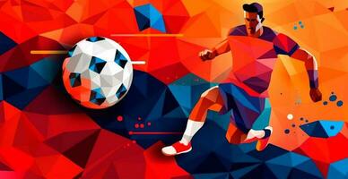 abstrato futebol jogador corrida com bola, brilhante cor fundo - ai gerado imagem foto
