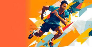 abstrato futebol jogador corrida com bola, brilhante cor fundo - ai gerado imagem foto