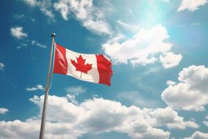 Canadá bandeira em azul céu fundo. ilustração ai generativo foto