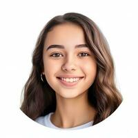 retrato do sorridente jovem menina para perfil cenário. ilustração generativo ai foto