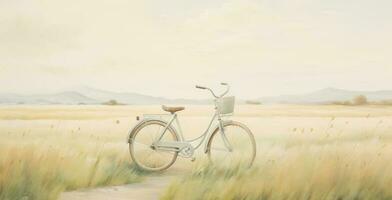 uma bicicleta dentro verão Prado. ilustração generativo ai foto