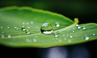 verde folha com água gotas. ilustração ai generativo foto