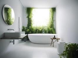 moderno banheiro Projeto. decorado com verde plantas. ai gerado foto