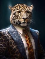 patrão leopardo com elegante terno casaco. ai gerado foto