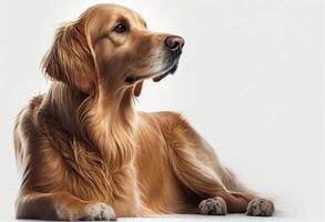 retrato do uma dourado retriever olhando para a lado isolado em branco criada com generativo ai foto